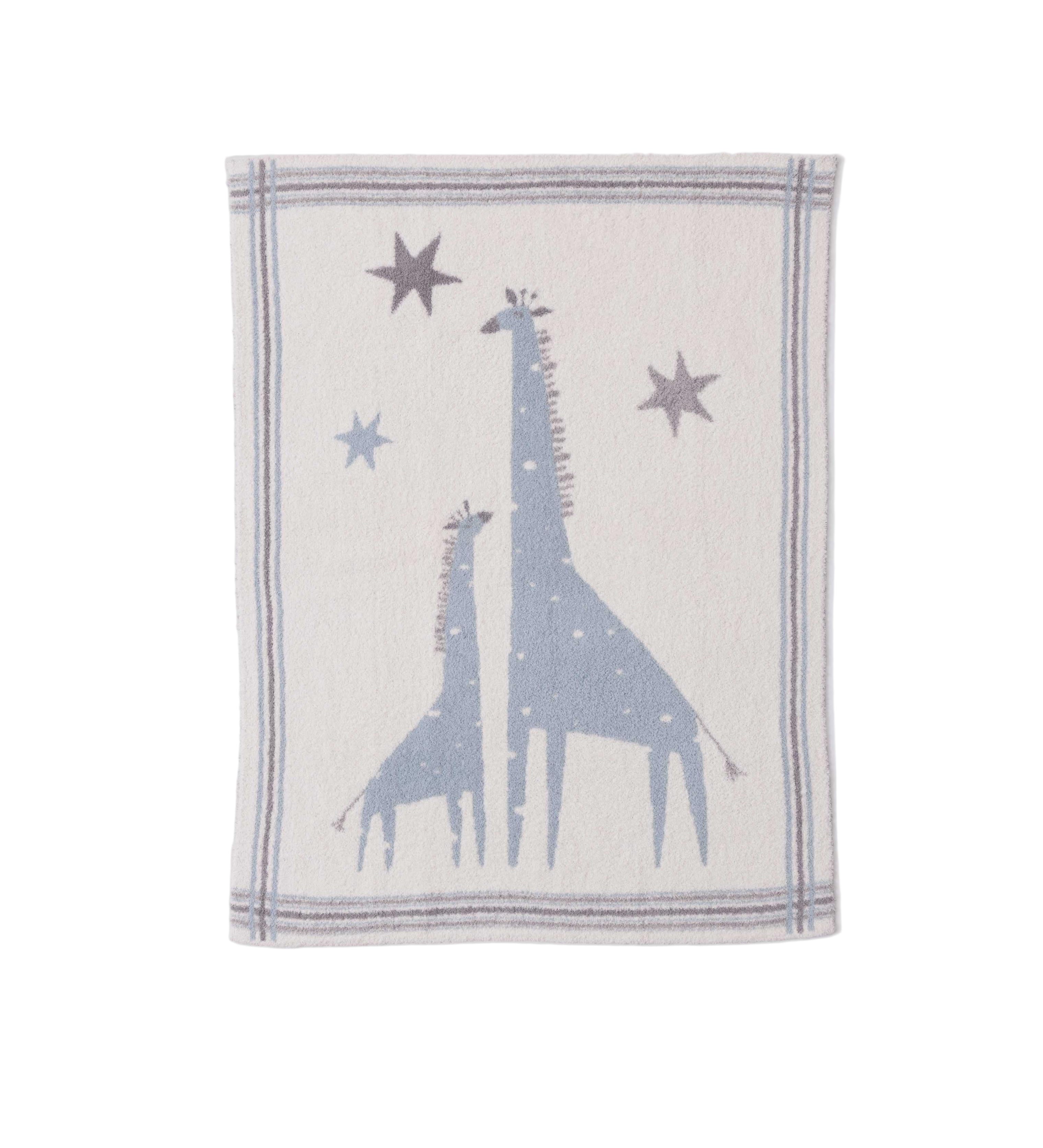 Barefoot Dreams CozyChic Raindrop Giraffe Stroller Blanket 30x40—luxurious baby blanket with giraffe print. Available at Be Charmed
