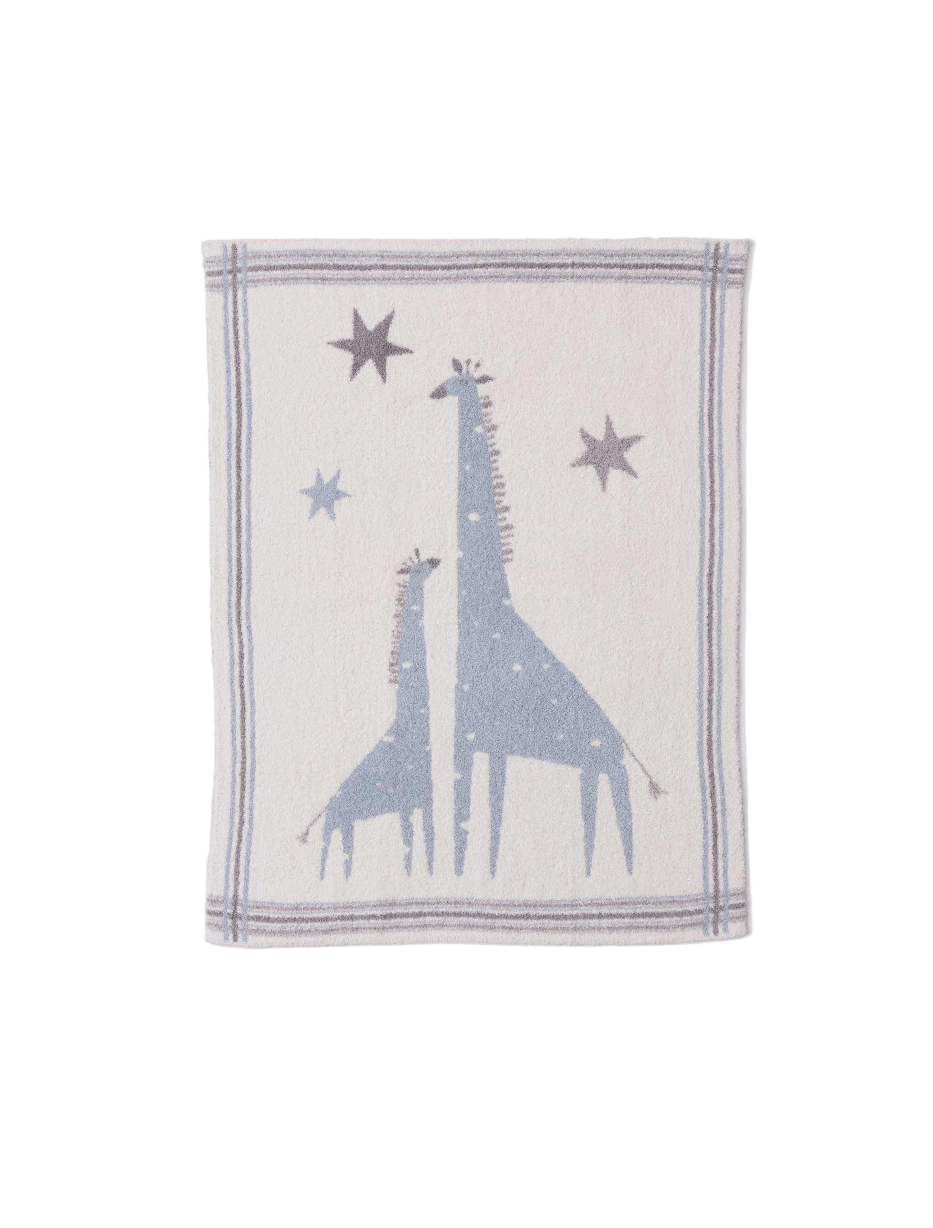 Barefoot Dreams CozyChic Raindrop Giraffe Stroller Blanket 30x40—luxurious baby blanket with giraffe print. Available at Be Charmed