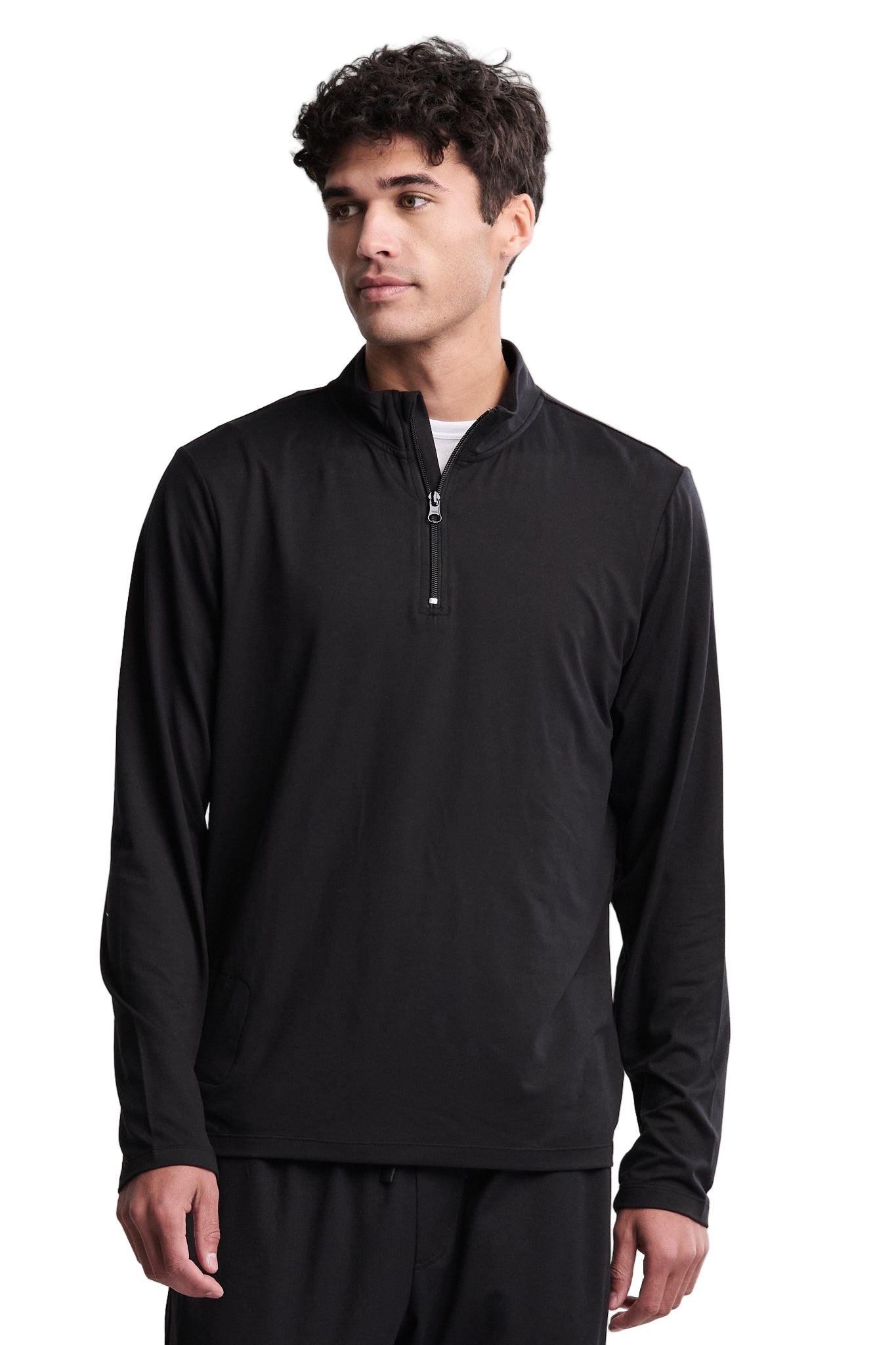 Barefoot Dreams Men’s Black Butterchic 1/4 Zip Pullover—cozy lightweight men’s sweater. Available at Be Charmed
