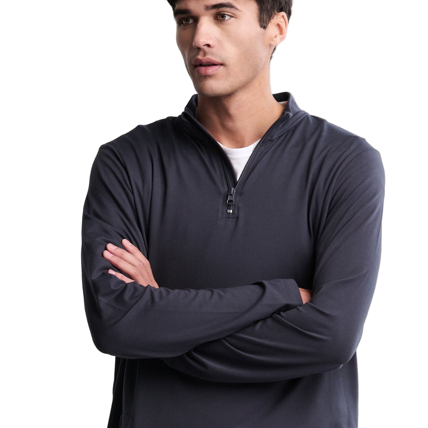 Barefoot Dreams Men’s Indigo Butterchic 1/4 Zip Pullover—cozy lightweight men’s sweater. Available at Be Charmed