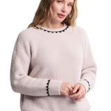 Barefoot Dreams Stone CozyChic Ribbed Sweater with Blanket Stitch—luxury cozy sweater for layering or lounging. Available at Be Charmed