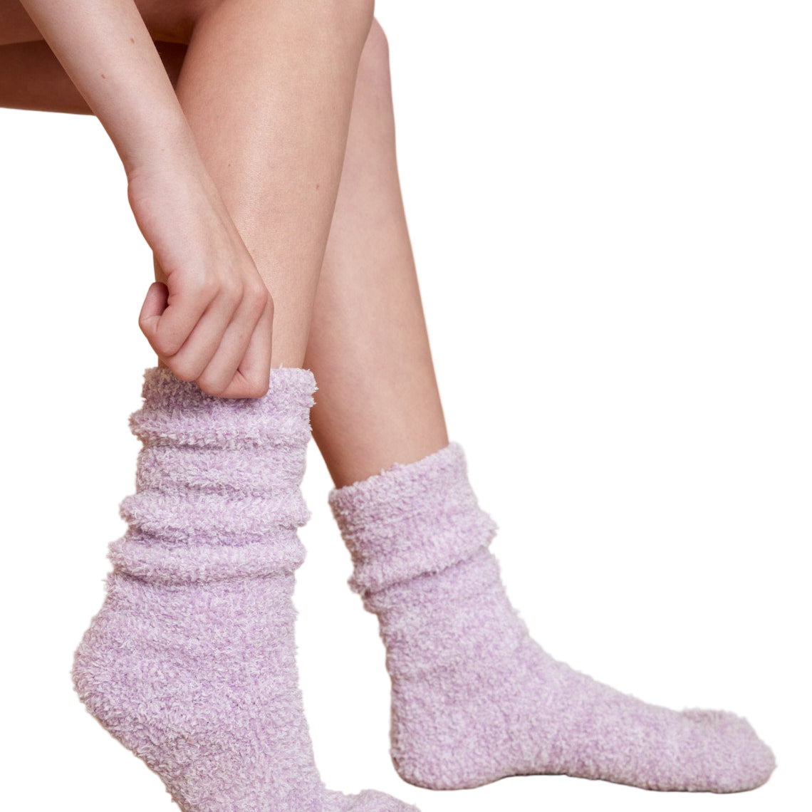 Barefoot Dreams Youth CozyChic Lilac Heathered Socks—plush cozy kids’ socks. Available at Be Charmed