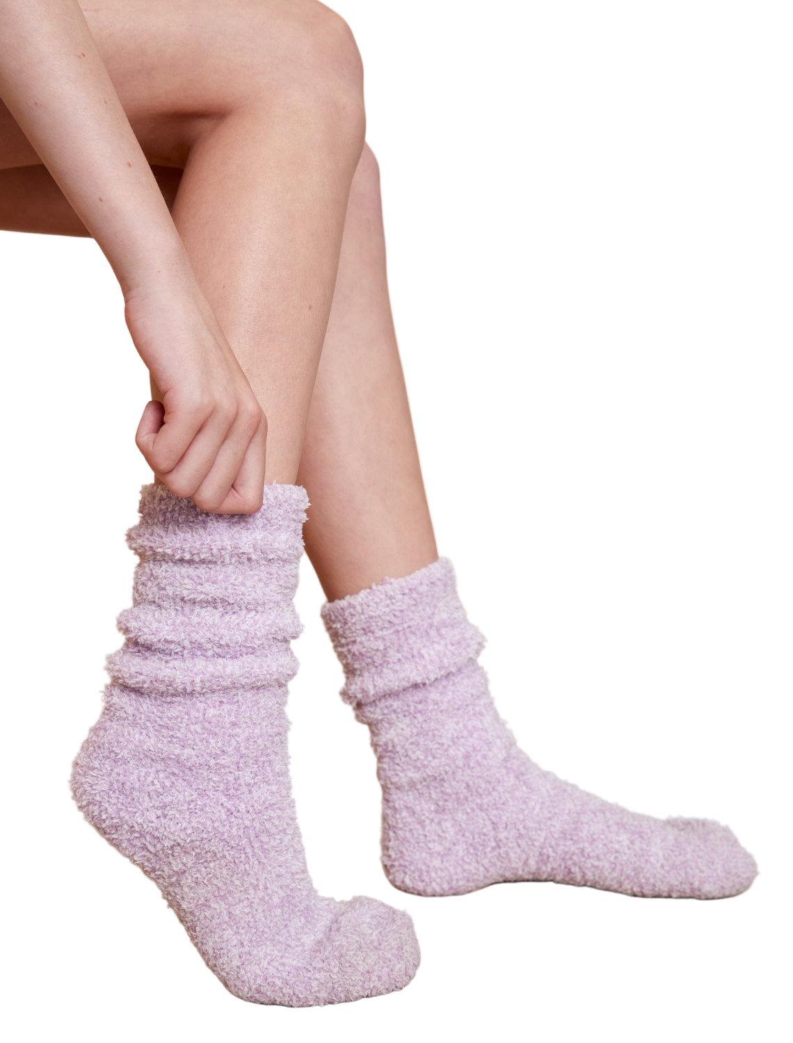 Barefoot Dreams Youth CozyChic Lilac Heathered Socks—plush cozy kids’ socks. Available at Be Charmed