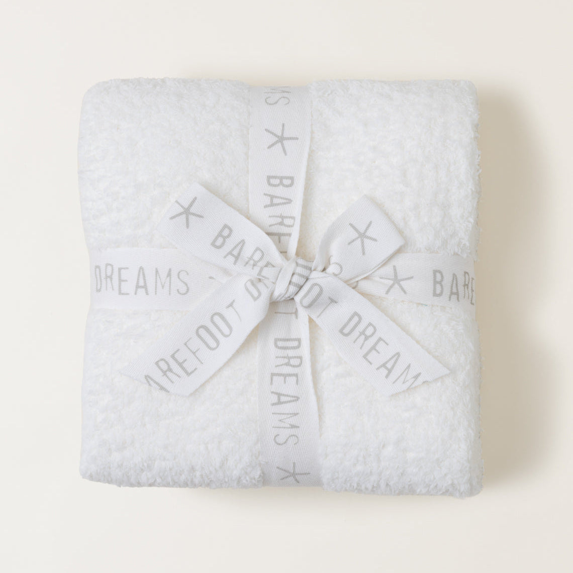 Barefoot Dreams Pearl CozyChic Stroller Blanket tied with White Ribbon