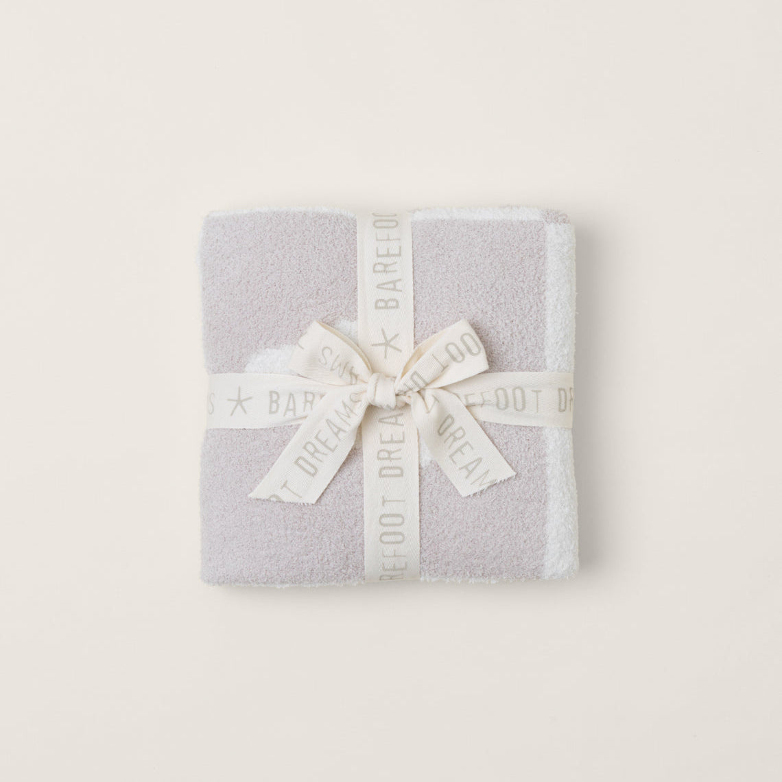 Barefoot Dreams - Cream/Stone CozyChic Cuddle Receiving Blanket with White Ribbon
