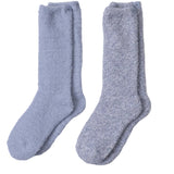 Barefoot Dreams CozyChic sock set in pale blue and heathered gray on a white background. Available at Be Charmed.