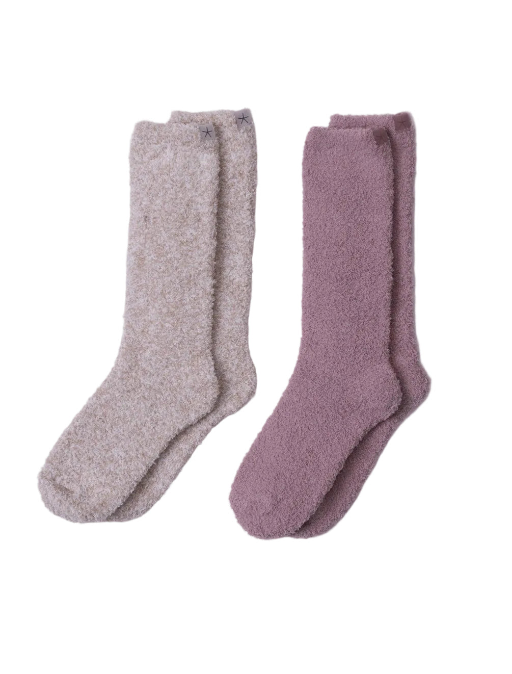 Barefoot Dreams CozyChic sock set in mauve and light stone on a white background. Available at Be Charmed.