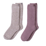 Barefoot Dreams CozyChic sock set in mauve and light stone on a white background. Available at Be Charmed.
