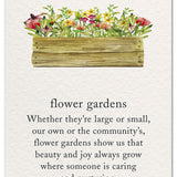 Cardthartic birthday card with a colorful flower box and “flower gardens” verse about beauty and joy growing through caring and nurturing. Available at Be Charmed.