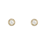 Cuties stud earrings with round, clear CZ stones in smooth gold-tone settings. Available at Be Charmed