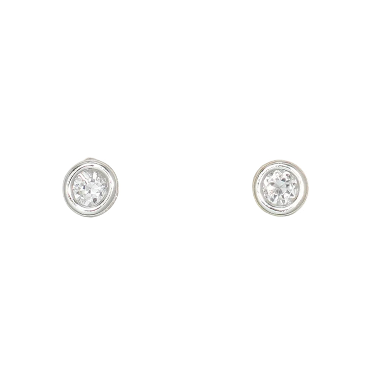 Cuties stud earrings with round, clear CZ stones in smooth silver-tone settings. Available at Be Charmed.