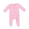 An Angel Dear candy pink long-sleeve baby footed sleeper with a front zipper, displayed flat against a white background. Available at Be Charmed