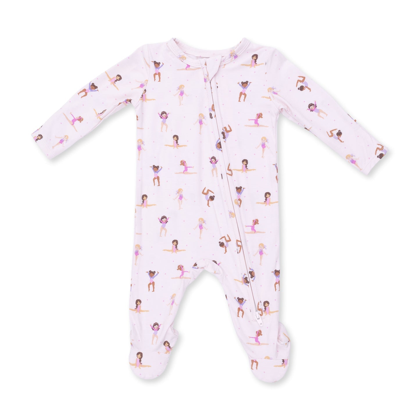 An Angel Dear aby onesie with ballet-themed pattern on a white background. Available at Be Charmed
