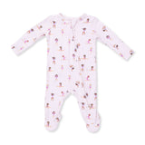 An Angel Dear aby onesie with ballet-themed pattern on a white background. Available at Be Charmed