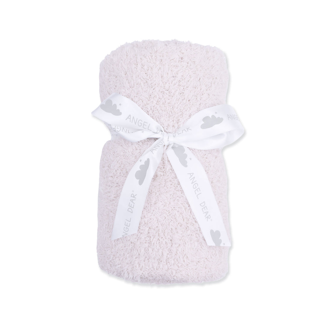 Angel Dear Stroller Blanket with a white bow on a white background. Available at Be Charmed