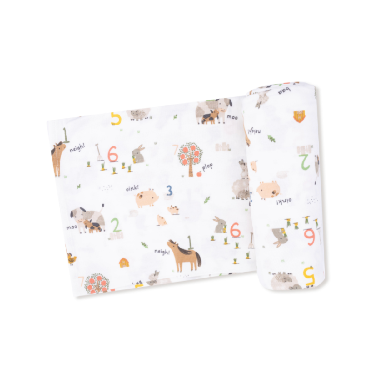 Angel Dear farm sounds Swaddle Blanket available at Be Charmed