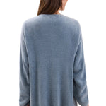 Back view of Barefoot Dreams CCL Thin Rib Button Front Cardigan in blue aura featuring a cozy button-front design available at Be Charmed