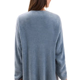 Back view of Barefoot Dreams CCL Thin Rib Button Front Cardigan in blue aura featuring a cozy button-front design available at Be Charmed