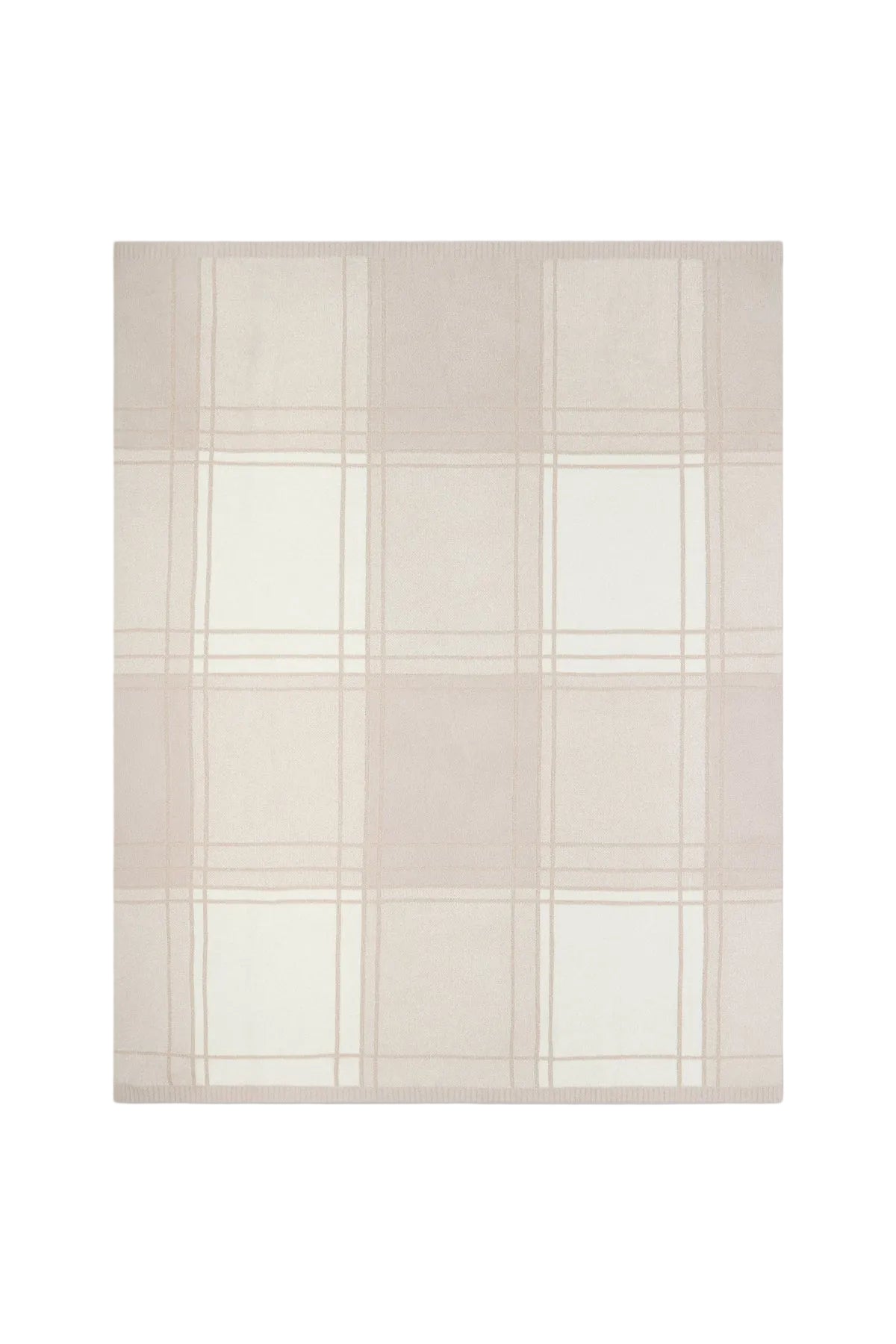 Barefoot Dreams CozyChic Buffalo Plaid Throw in Stone Multi available at Be Charmed, showcasing a cozy checkered pattern and ultra-soft knit texture.