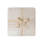 Folded Barefoot Dreams CozyChic Buffalo Plaid Throw in Stone Multi available at Be Charmed, showcasing a cozy checkered pattern and ultra-soft knit texture.