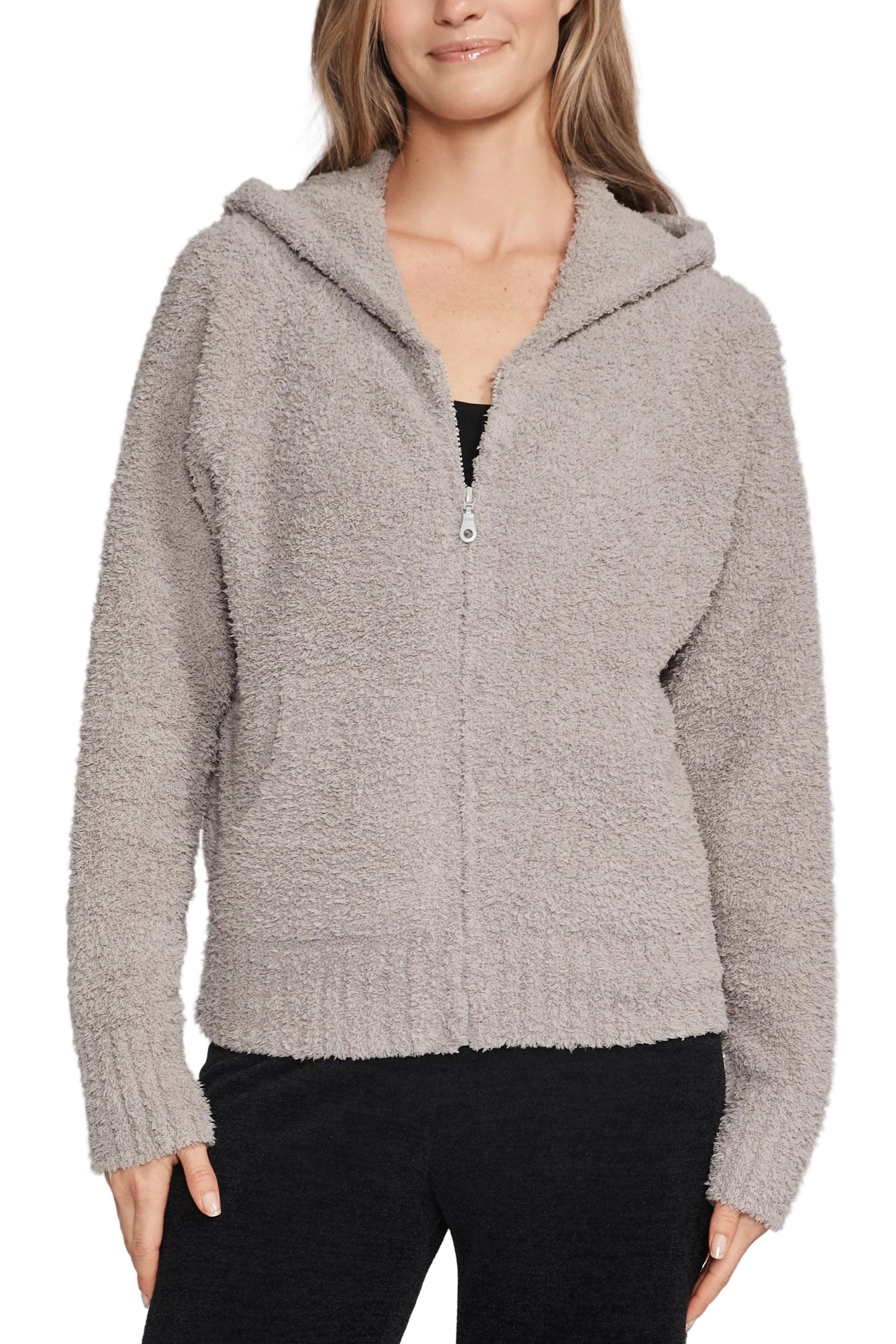 Barefoot Dreams CozyChic Relaxed Zip-Up Hoodie in pewter; featuring a soft zip-up design available at Be Charmed
