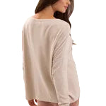Back view of Barefoot Dreams CozyChic Ultra Lite Scallop Neck Slouchy Pullover in stone featuring a slouchy neckline available at Be Charmed