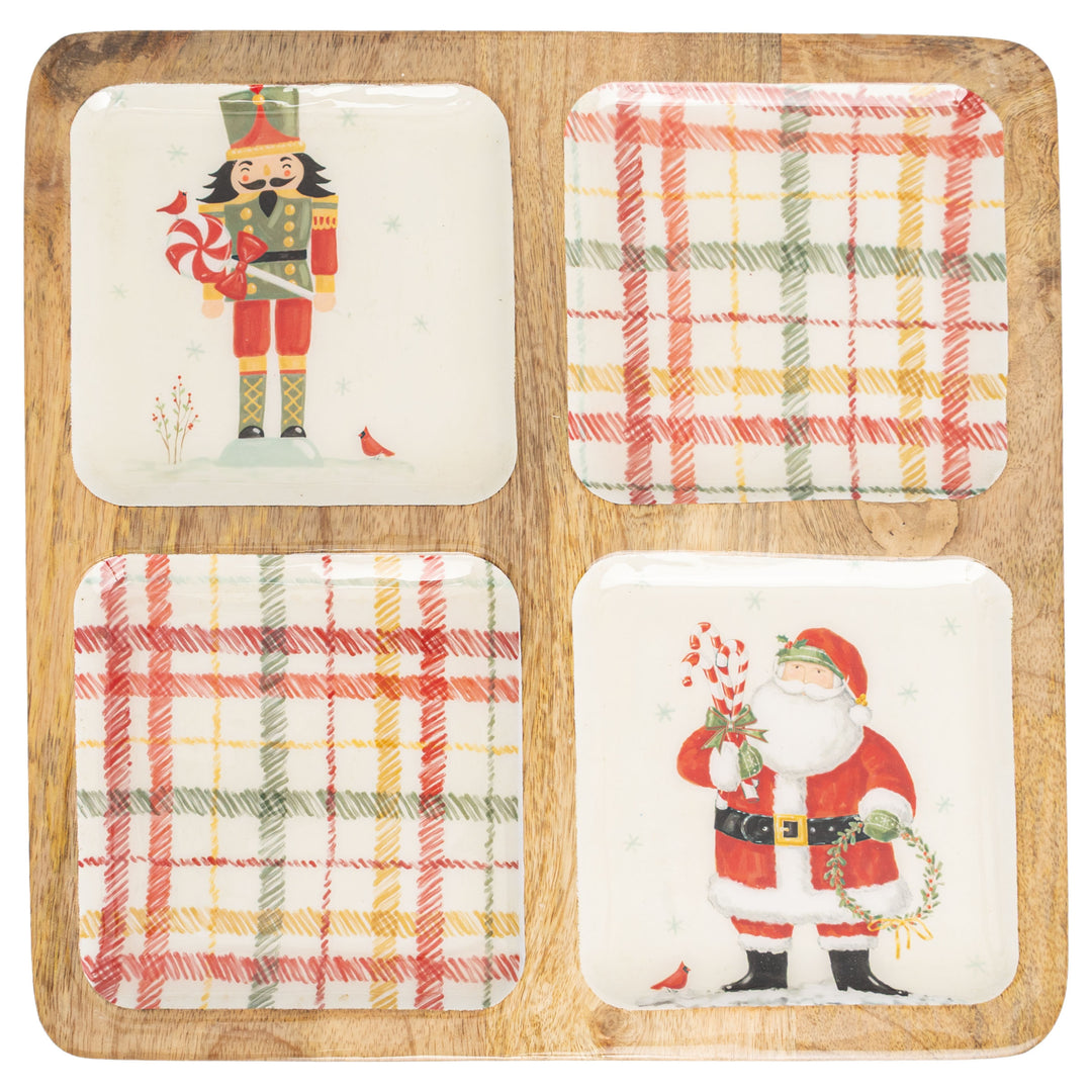 Boston International Frosty Fun 4 Sectioned Tray featuring a holiday-themed divided serving platter available at Be Charmed