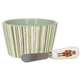 Boston International Frosty Fun Bowl & Spreader featuring a festive winter-themed serving bowl and matching spreader available at Be Charmed