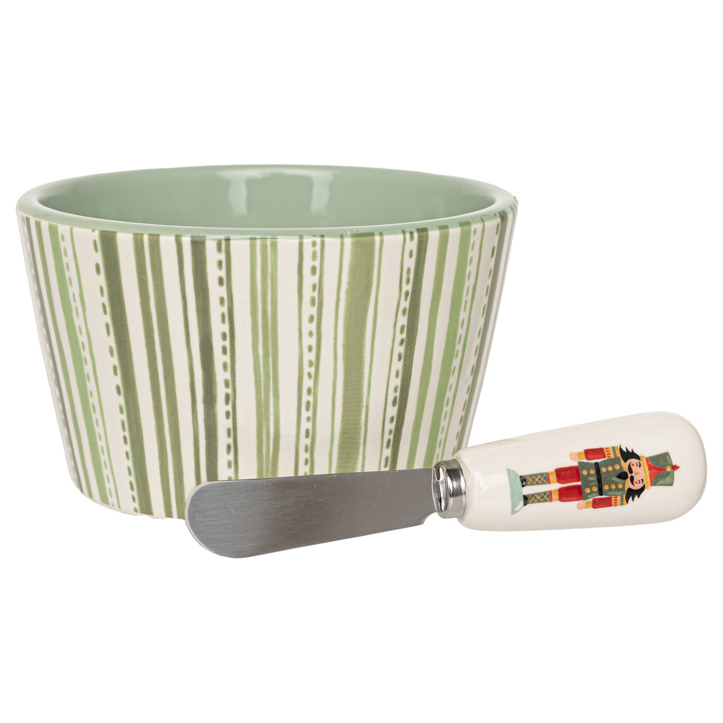 Boston International Frosty Fun Bowl & Spreader featuring a festive winter-themed serving bowl and matching spreader available at Be Charmed