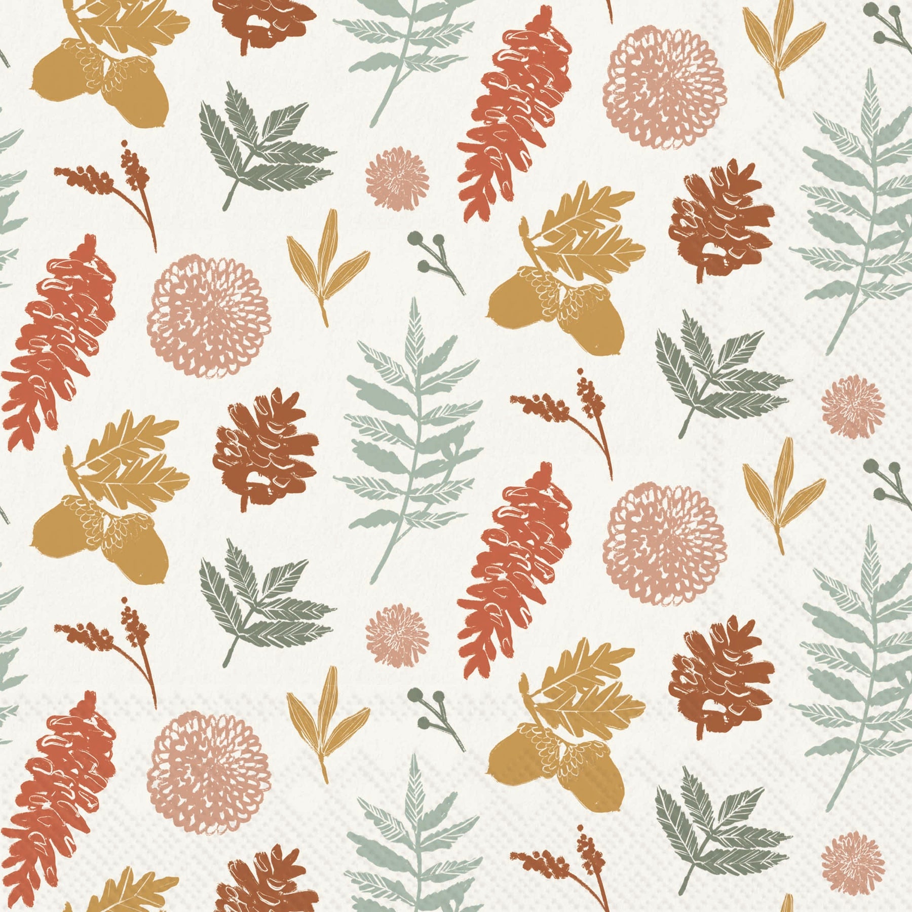 A repeating autumn botanical pattern on a Boston International - Cocktail Napkin available at Be Charmed