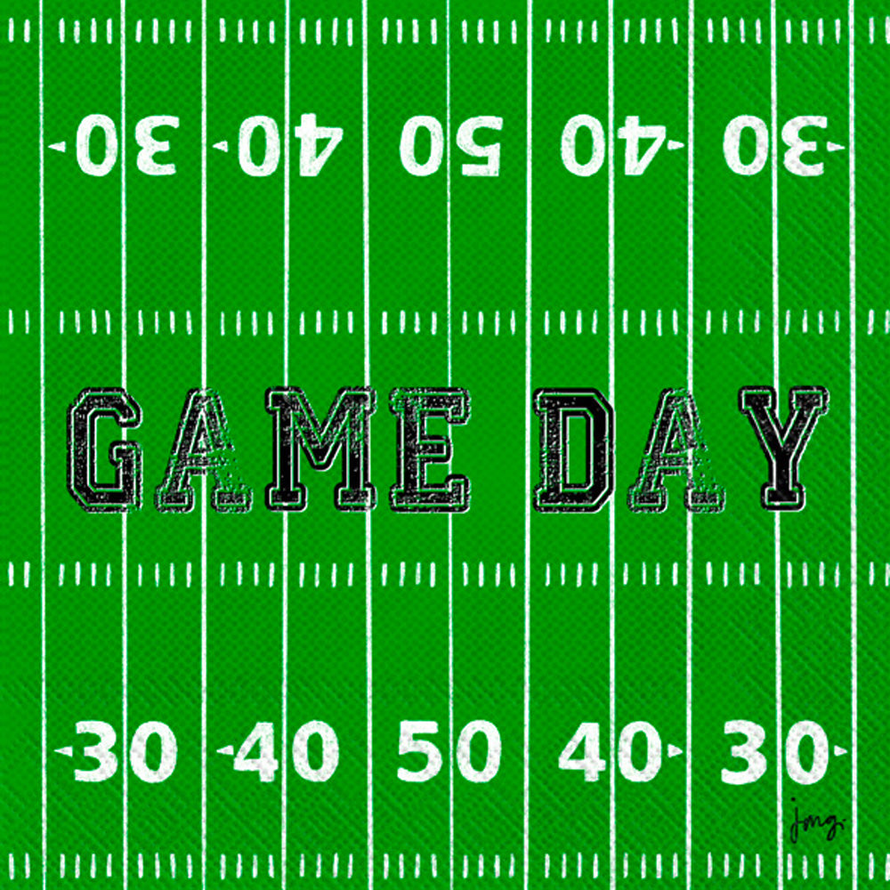 Green football field with 'GAME DAY' text on a Boston International Cocktail Napkin - available at Be Charmed