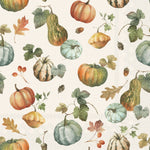 Pattern of pumpkins, gourds, and leaves on a Boston International fall Cocktail Napkin available at Be Charmed