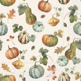 Pattern of pumpkins, gourds, and leaves on a Boston International fall Cocktail Napkin available at Be Charmed