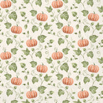 A repeating autumn pattern featuring orange pumpkins, green leaves, and delicate vines on a Boston International fall Cocktail Napkin available at Be Charmed