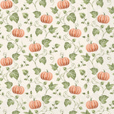A repeating autumn pattern featuring orange pumpkins, green leaves, and delicate vines on a Boston International fall Cocktail Napkin available at Be Charmed