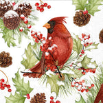 Boston International holiday cocktail napkins in cardinals in holly; featuring festive seasonal patterns available at Be Charmed