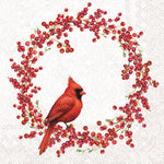 Boston International holiday cocktail napkins in red cardinal light grey; featuring festive seasonal patterns available at Be Charmed