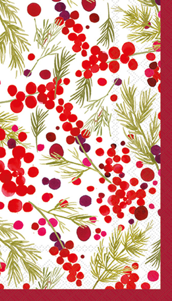 Boston International Holiday Guest Towel  in merry berry; featuring a festive seasonal patterned paper hand towel available at Be Charmed