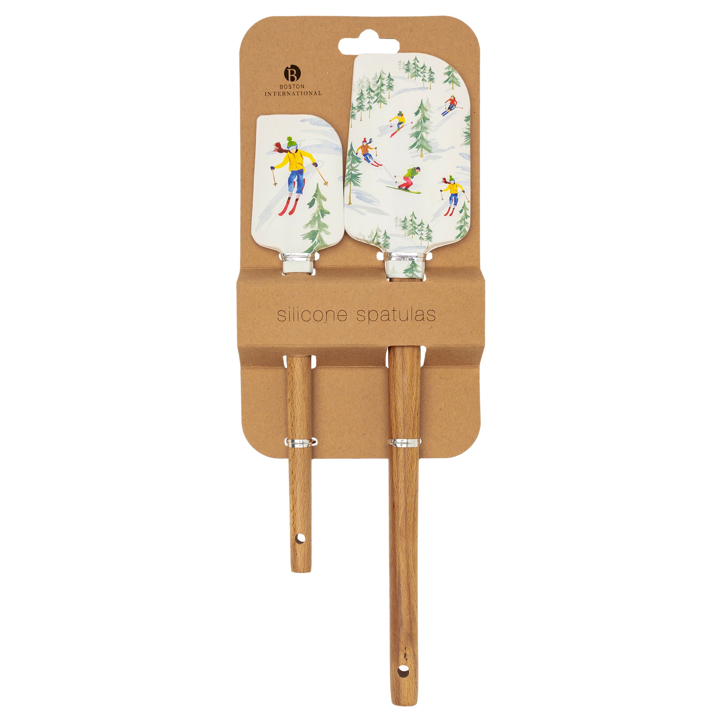 Down the Slope Boston International holiday spatula set of 2 featuring winter skiing silicone baking spatulas available at Be Charmed