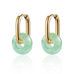 CAI - Earrings - Adventurine Gold Oval Hoop & Gem available at Be Charmed
