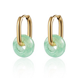 CAI - Earrings - Adventurine Gold Oval Hoop & Gem available at Be Charmed