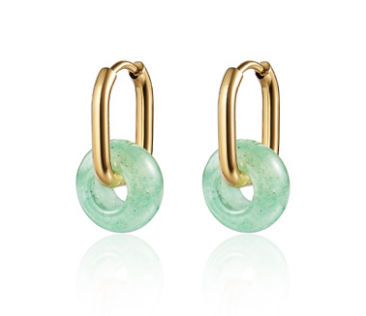CAI - Earrings - Adventurine Gold Oval Hoop & Gem available at Be Charmed