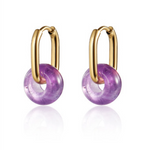 CAI - Earrings - Amethyst Gold Oval Hoop & Gem available at Be Charmed