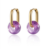 CAI - Earrings - Amethyst Gold Oval Hoop & Gem available at Be Charmed