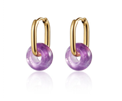 CAI - Earrings - Amethyst Gold Oval Hoop & Gem available at Be Charmed