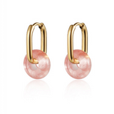 CAI - Earrings - Cherry Quartz Gold Oval Hoop & Gem available at Be Charmed
