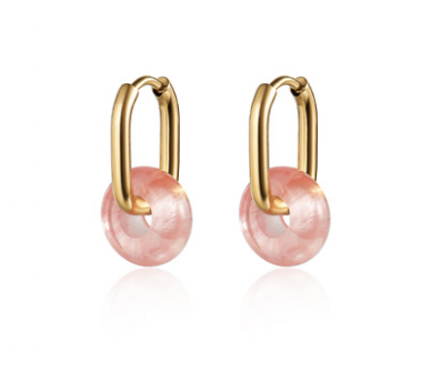 CAI - Earrings - Cherry Quartz Gold Oval Hoop & Gem available at Be Charmed