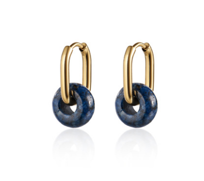CAI - Earrings - Lapis Gold Oval Hoop & Gem available at Be Charmed