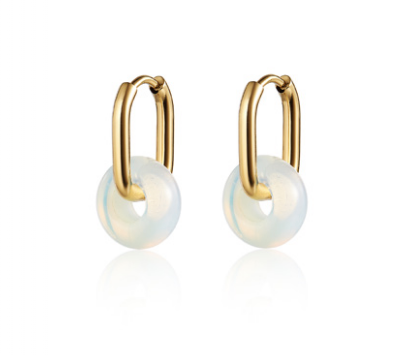 CAI - Earrings -synthetic opal  Gold Oval Hoop & Gem available at Be Charmed