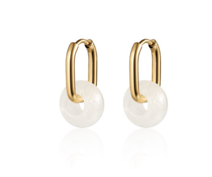 CAI - Earrings - whitz quartz Gold Oval Hoop & Gem available at Be Charmed 